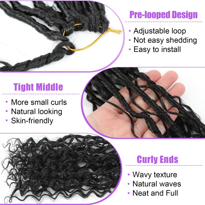 شعر كروشيه Goddess Locs بطول 24 بوصة، 9 عبوات، لون أسود طبيعي 1B#، شعر كروشيه Boho Faux Locs مع أطراف مجعدة، شعر Bohemian Locs جاهز للتصفيف للنساء (أسود طبيعي) - Image 3